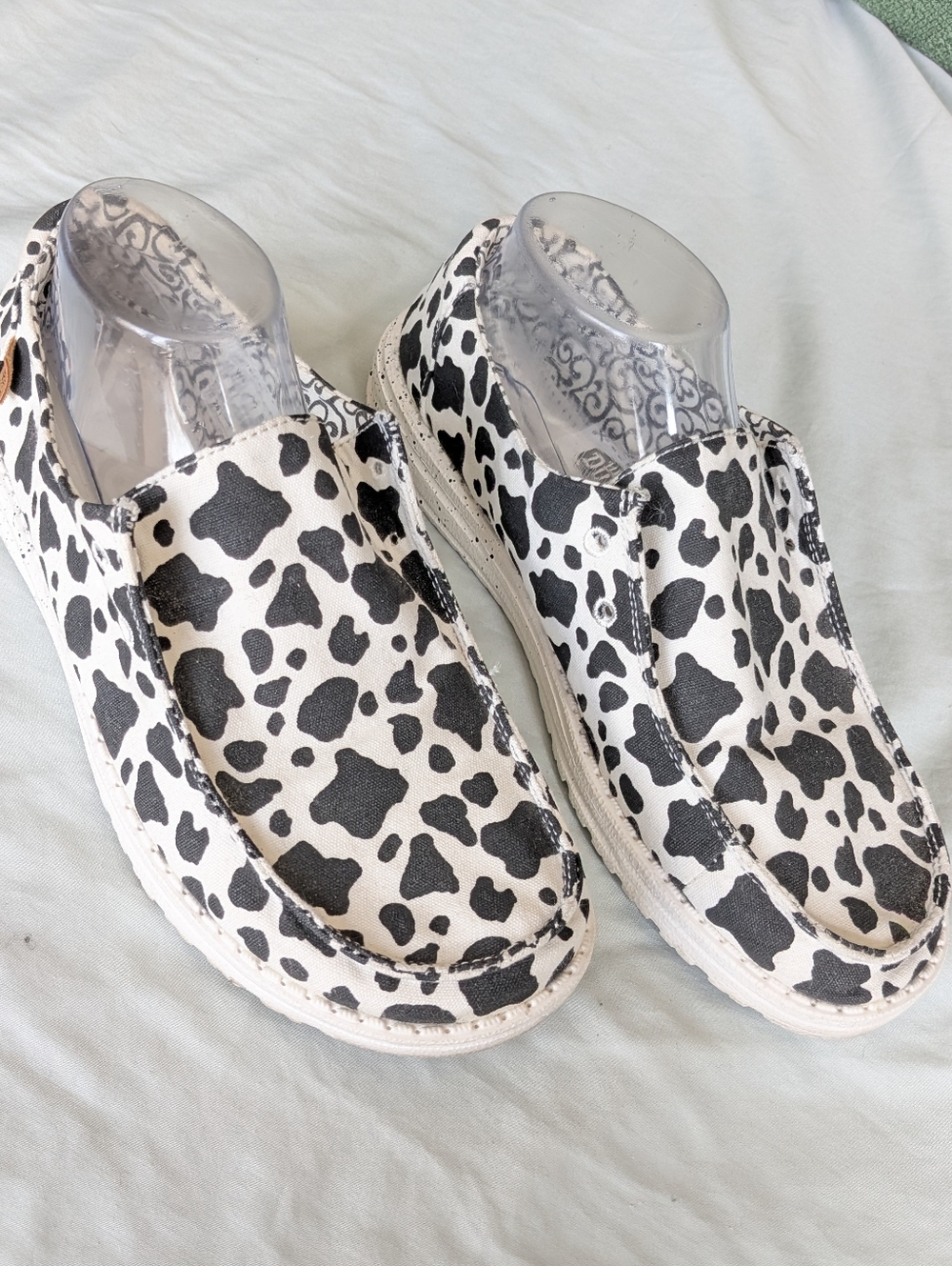 Hey Dude Wendy Milky Way Slip-On Sneakers in Black & White Cow Print Size 8